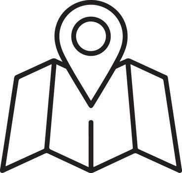 Simple line art icon of a map pin on a folded map vector