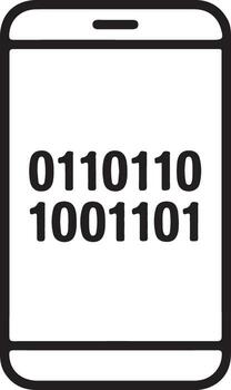 Modern smartphone screen displaying binary code representing digital information and technology vector