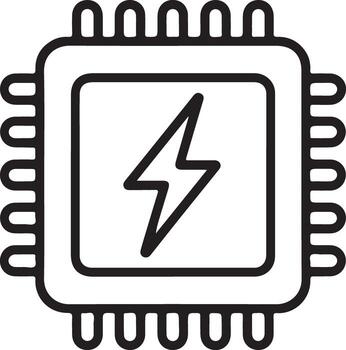 Stylized outline of a microchip with a lightning bolt symbol inside vector