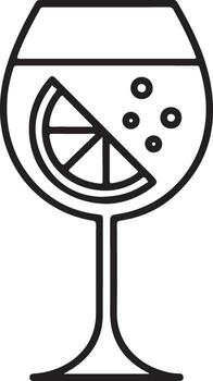 Simple line art icon of a refreshing drink in a wine glass with a citrus slice and bubbles vector