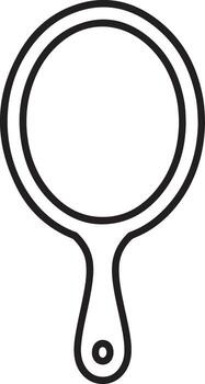 Simple outline drawing of a classic handheld vanity mirror with a round reflective surface and a long handle vector