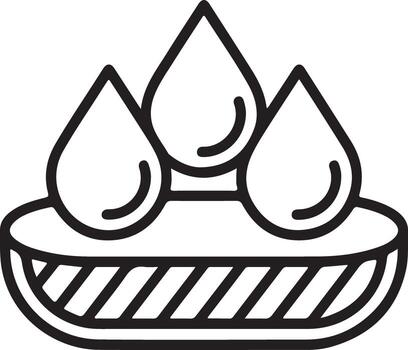 Three stylized water droplets resting in a shallow dish with a striped pattern vector