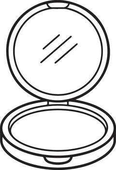 Simple outline drawing of an open compact powder makeup case with a mirror and powder inside vector