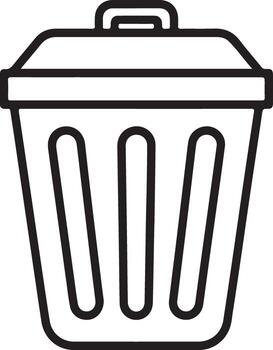 Simple outline illustration of a black and white trash can with a lid and handle on a white background vector