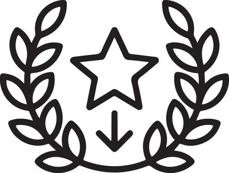 Black outline of a star inside a laurel wreath with a downward arrow below indicating a decline vector