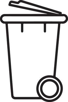 sencillo negro y blanco contorno dibujo de un con ruedas basura lata con tapa abierto vector