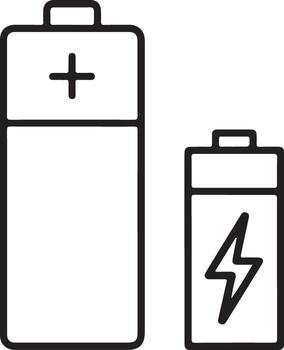 Two simple line art icons of batteries one large and one small representing power and energy vector