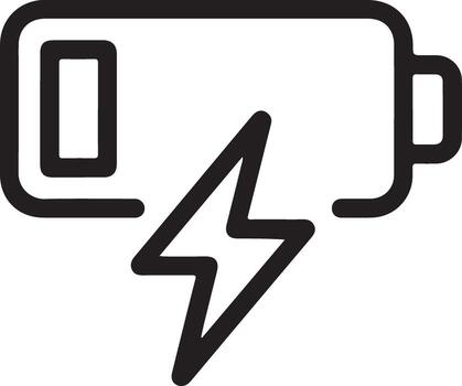 Simple outline icon of a low battery symbol with a lightning bolt indicating charging vector