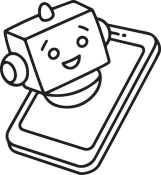 Cute cartoon robot character emerging from a smartphone screen with a happy expression vector