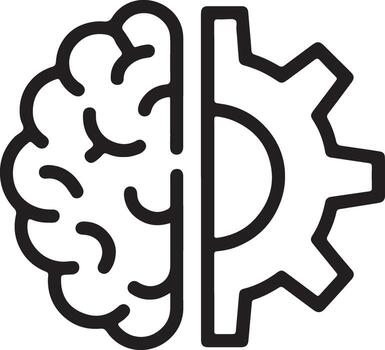 conceptual ilustración de artificial inteligencia fusionando humano cerebro con mecánico engranaje vector