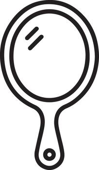 Simple outline icon of an oval handheld mirror with a handle and a hole for hanging vector