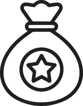 Simple outline icon of a drawstring bag with a star symbol inside a circle on a white background vector