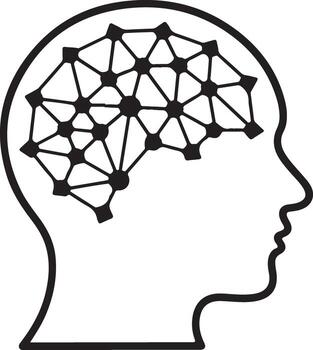 Abstract representation of a human head silhouette with a stylized interconnected network inside the brain area vector