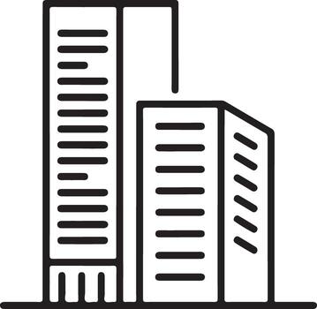 Modern line art icon of two tall office buildings with windows and a simple base vector