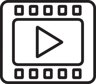 Simple line art icon representing a play button on a film reel for playback and media concepts vector