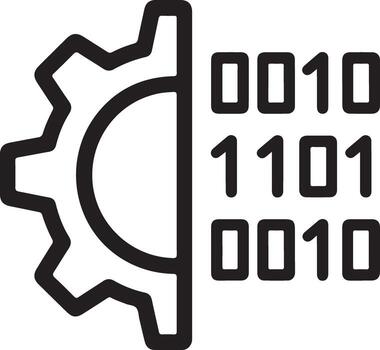 Abstract line art icon representing the intersection of mechanical engineering and digital data processing vector