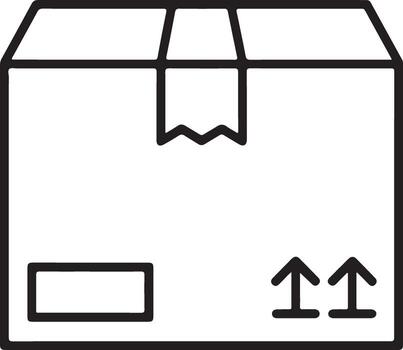 Simple line drawing icon of a cardboard shipping box with fragile arrows and label area vector