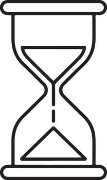 sencillo contorno dibujo de un reloj de arena con arena fluido desde parte superior a fondo representando hora paso vector