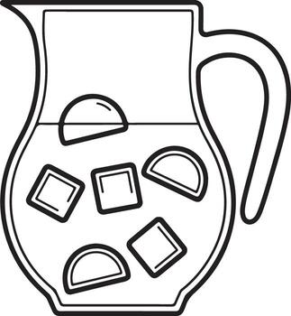 Simple outline drawing of a pitcher filled with ice cubes and slices of fruit vector