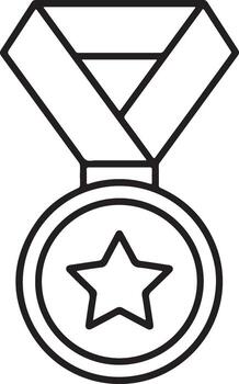 Simple outline drawing of a medal with a star inside a circle and a ribbon for award recognition vector