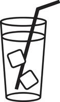 sencillo línea dibujo de un alto vaso lleno con hielo cubitos y un Paja vector
