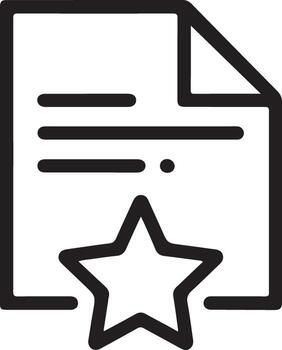 Simple outline icon of a document with a star symbolizing achievement or recognition vector