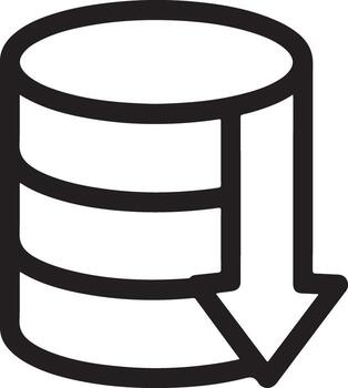 Simple black and white icon representing a database with a downward pointing arrow indicating data loss or reduction vector