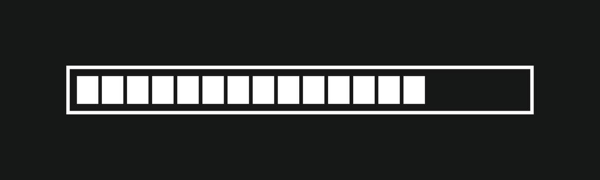 White loading bar on a dark background. The segmented design is ideal for user interfaces, software, and application progress indicators, conveying a sense of waiting or downloading vector