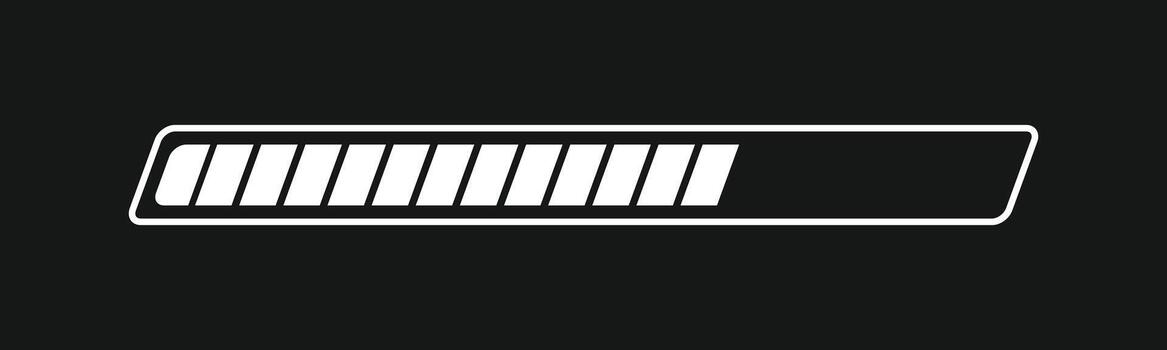 White segmented progress bar on a dark background. The slanted design is perfect for displaying download status, loading, and wait times in modern user interface designs vector