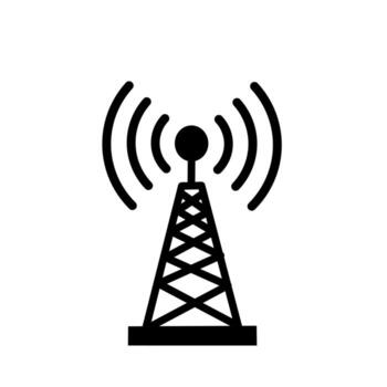 illustration of radio signal tower icon in black silhouette. Communication symbol for wireless network, broadcasting, mobile signal, and telecommunication technology. vector