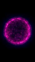 en lysande, dynamisk sfär omgiven förbi en kosmisk brista av partiklar, skapande en fängslande energi effekt i en mörk Plats video