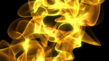 abstrakt gyllene ljus vågor flätas ihop i en dynamisk maska mönster på en svart bakgrund video