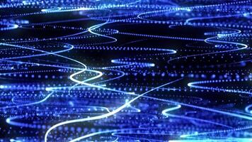 dinamico astratto Immagine di raggiante blu particella onde e leggero sentieri video