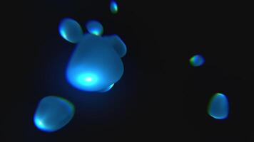 galleggiante blu liquido blob nel buio spazio, la creazione di un' raggiante fluido movimento effetto video
