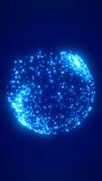 en lysande blå sfär av partiklar flytande i Plats, med en mjuk strålglans skapande en kosmisk, digital effekt video