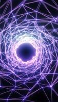 ein glühend lila Netzwerk von verbunden Linien und Partikel Bildung ein Tunnel, mit ein hell Center Punkt, Erstellen ein Sinn von unendlich Tiefe und Bewegung video