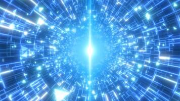 radiante túnel de brillante azul circuitería patrones con ligero fragmentos video