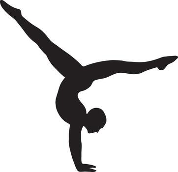 Graceful silhouette of a gymnast executing a perfect handstand split against a clean white background for dynamic designs vector