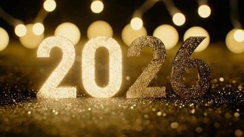 espumante 2026 números iluminado de suave luzes, criando uma festivo atmosfera para celebração video