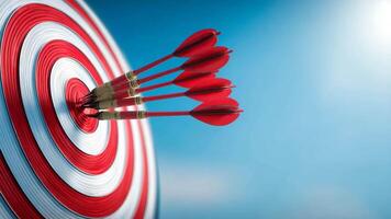 vermelho Setas; flechas impressionante uma alvo dentro uma dinâmico seqüência exibindo precisão e foco dentro tiro com arco video