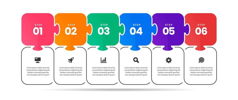 Puzzle Infographic Element Design Templates with Icons and 6 Options or Steps. Suitable for Process Diagram, Presentations, Workflow Layout, Flow Chart vector