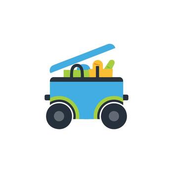 Vibrant clip art illustration of a cooler cart with an open lid, symbolizing efficient logistic operation and the organized progress of outdoor event planning vector