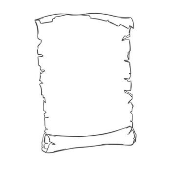 sketch of an old sheet of paper on a white background. Blank sheet, template for a letter or diploma. Ancient scroll, old manuscript. Linear ink drawing. Imitation of engraving technique. vector