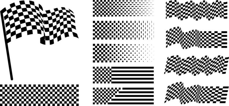 Racing Finish Line Patterns. Checkered Flags Collection. Gradient Halftone. vector