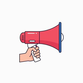 Announcing a New Product with a Red Megaphone Held in a Hand vector
