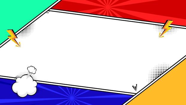 Fun comic template with lightning, clouds, and dynamic pop art. vector