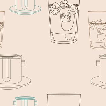 Editable Outline Style Vietnamese Iced Coffee With Condensed Milk Vectorized Illustration as Seamless Pattern for Creating Background of Cafe With Vietnamese Culture and Tradition Related Design vector