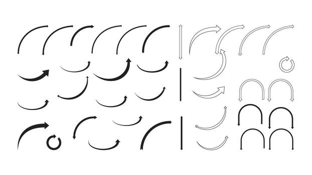 curvo flecha símbolo conjunto con diferente dirección íconos incluso circular curva y Derecho elementos para infografía diseño y creativo diagramas vector