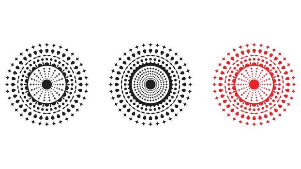 geométrico mandala ornamento conjunto con resumen punteado circular patrones en negro y rojo para decorativo Arte étnico tatuaje y moderno antecedentes vector