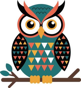 An owl with colorful triangles on its head vector
